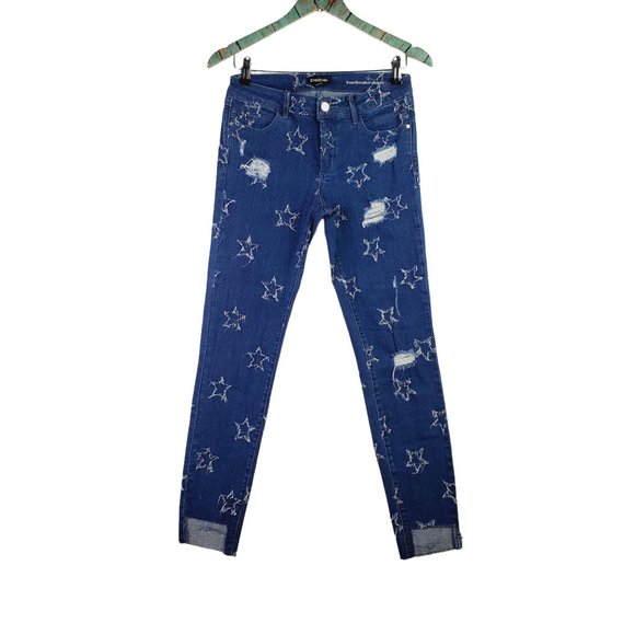 Bebe Star Heart Breaker Skinny Distressed Chewed Hem Jeans, Sz 27, NWT - Picture 2 of 6